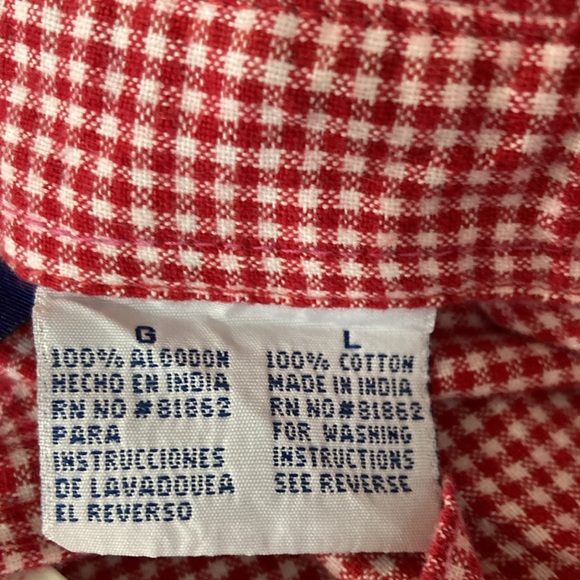 DCC Top Women Size Large Red & White Checks Button Down Collar Long Sleeves - Picture 9 of 10